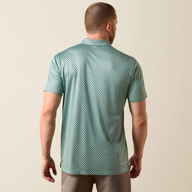 Ariat Mens All Over Print Heathered Fitted TEK  Polo Shirt Beach Glass - 10073585