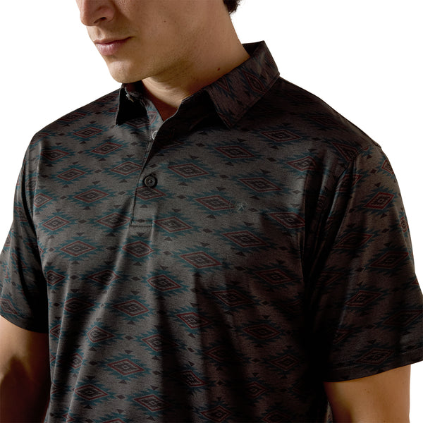 Ariat Mens All Over Print Heathered Fitted TEK Polo Shirt Charcoal Heather - 10076065