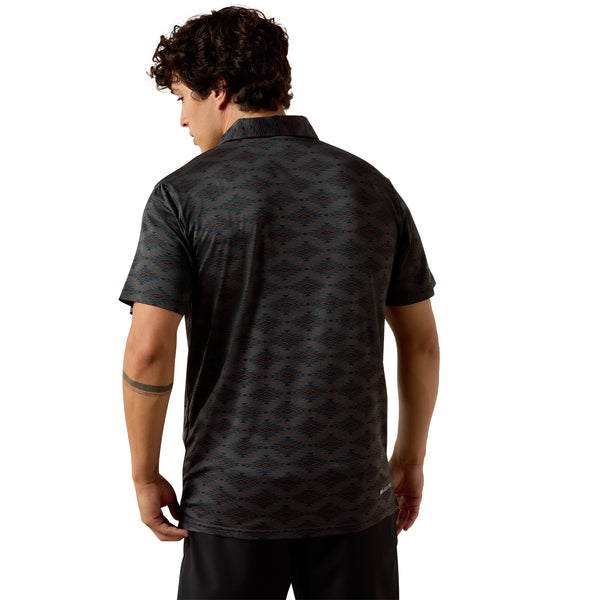 Ariat Mens All Over Print Heathered Fitted TEK Polo Shirt Charcoal Heather - 10076065
