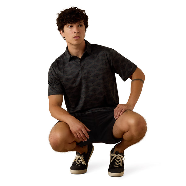 Ariat Mens All Over Print Heathered Fitted TEK Polo Shirt Charcoal Heather - 10076065