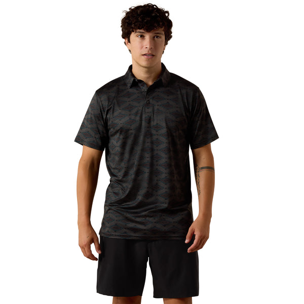 Ariat Mens All Over Print Heathered Fitted TEK Polo Shirt Charcoal Heather - 10076065