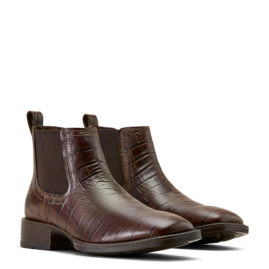 Ariat Mens Booker Chelsea Wide Square Toe Western Boots Chocolate Croc Print - 10074162