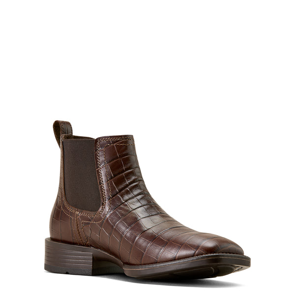Ariat Mens Booker Chelsea Wide Square Toe Western Boots Chocolate Croc Print - 10074162