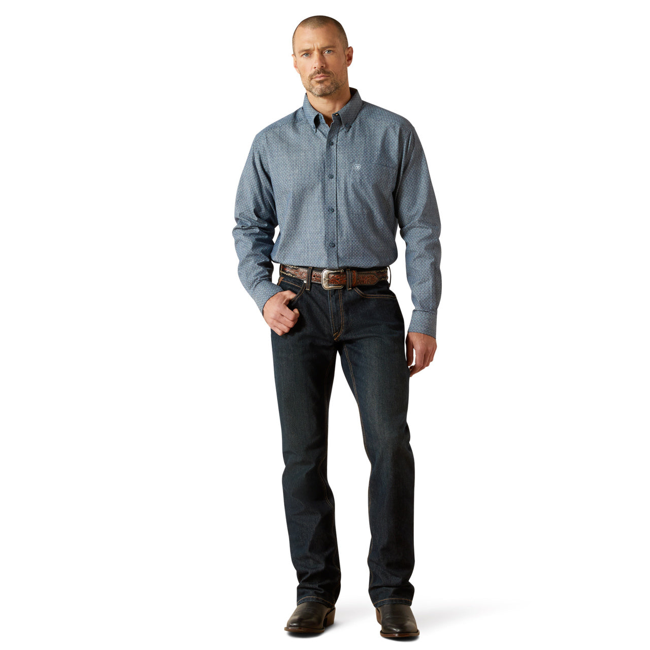 Ariat Mens Trent Long Sleeve Shirt Chambray Blue 10062184