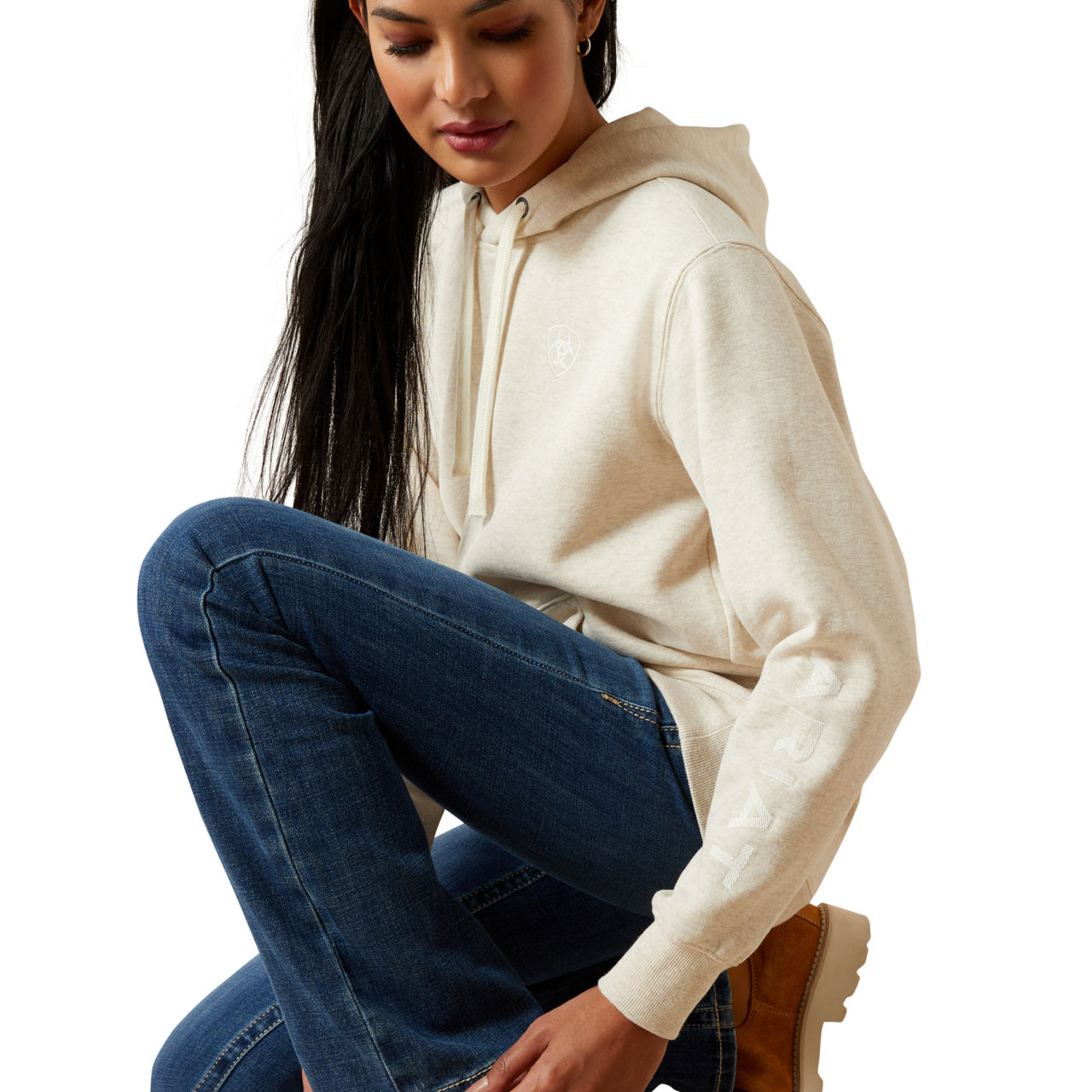Ariat Women's Logo 2.0 Hoodie - Oatmeal Heather Fleece Sweatshirt 10062270