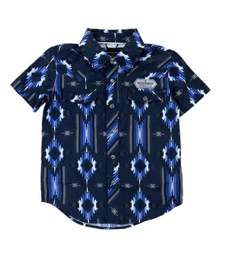 Rock & Roll Demin Boy's Navy Tek Aztec Print Short Sleeve Snap Shirt BBN3S05949