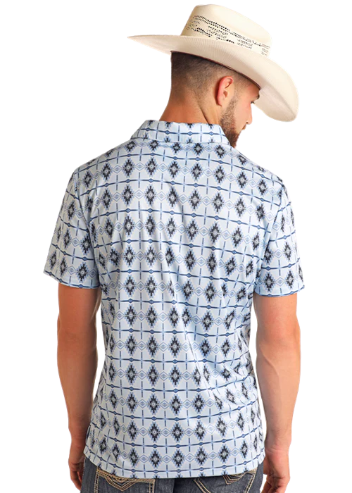Rock & Roll Men's Aztec Printed Polo Baby Blue BM51T05992