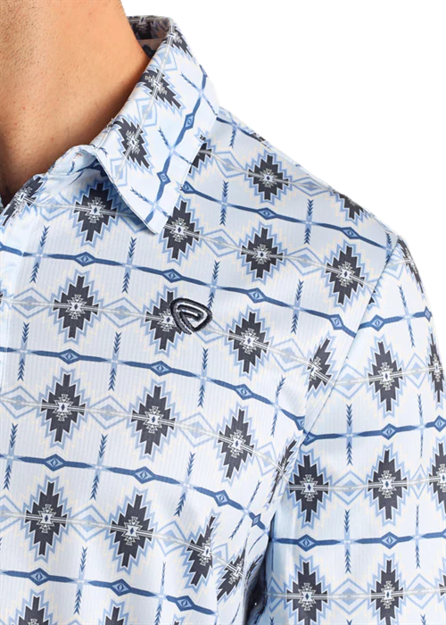 Rock & Roll Men's Aztec Printed Polo Baby Blue BM51T05992