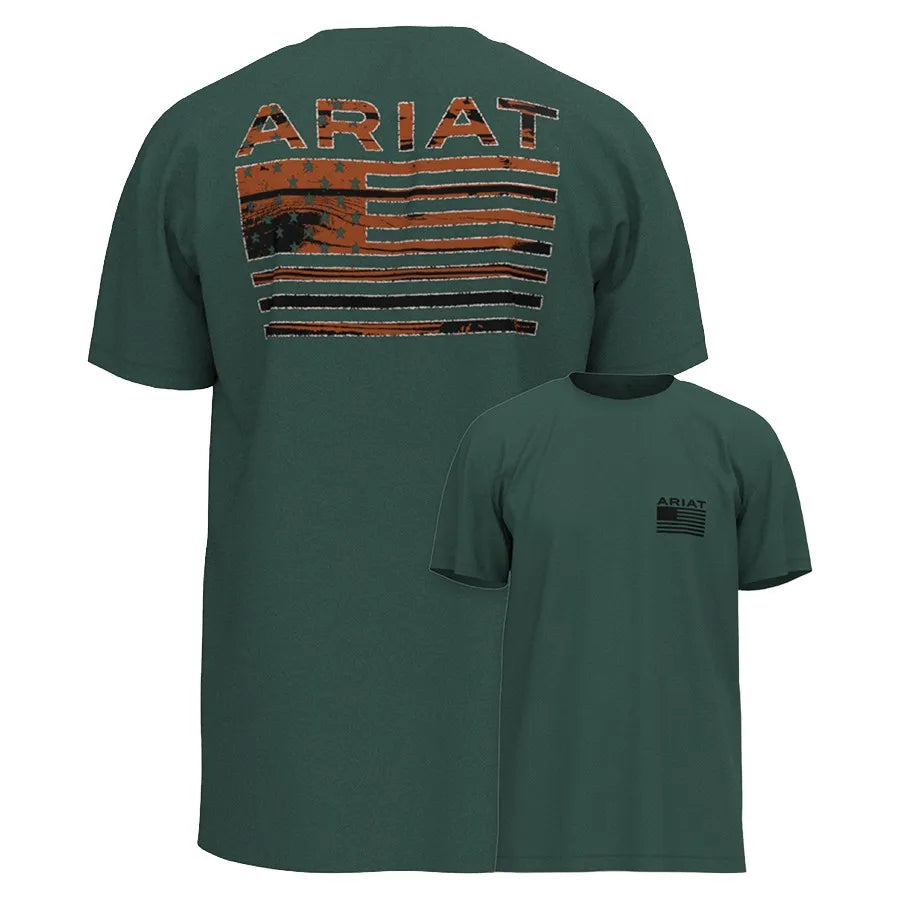 Ariat Men's Rustic Wood Flag T-Shirt - Forest Green 10058890