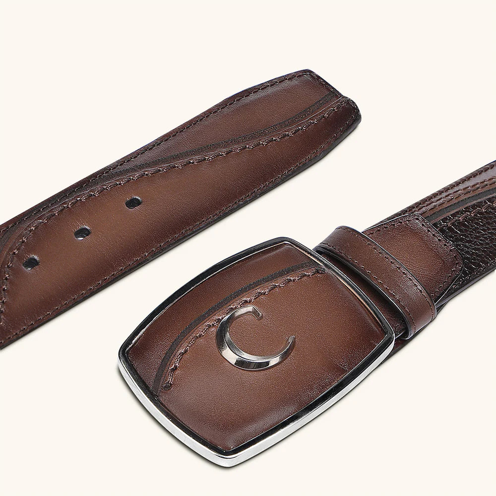 BC427 - Cuadra Chocolate Casual Fashion Cowhide Leather Belt For Men