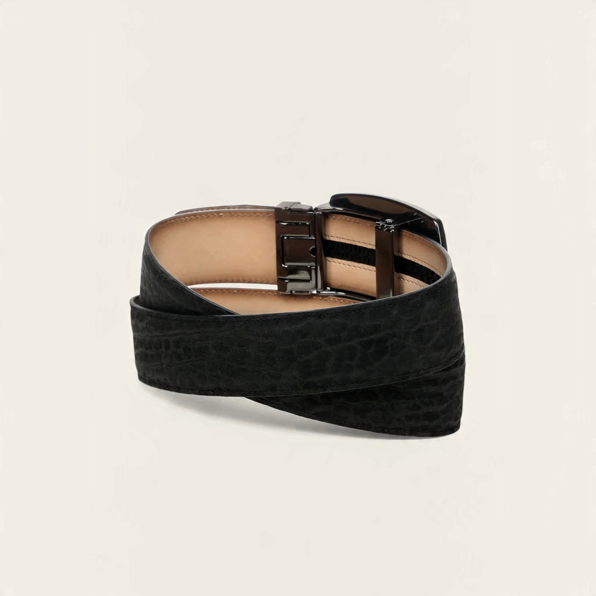 Cowboy City Western Wear black textured bovine leather belt with a holeless SoloClip buckle system