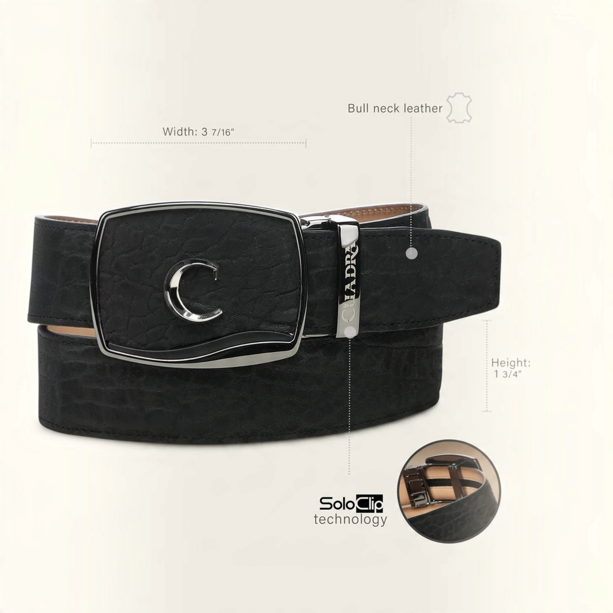 Cowboy City Western Wear Cuadra black bovine leather belt with textured finish and signature C SoloClip buckle