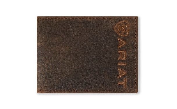 Ariat Men's Chocolate Bullhide & Shield Logo Bi-fold Wallet A3554502