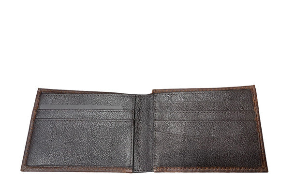 Ariat Men's Chocolate Bullhide & Shield Logo Bi-fold Wallet A3554502