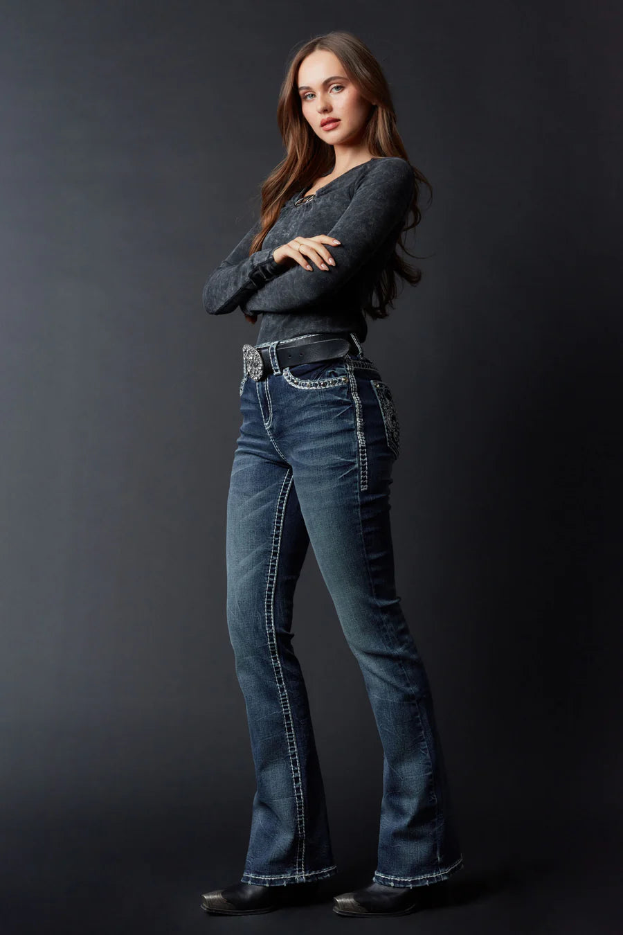 Answer Me Women's Embellished Bootcut Jeans A1100-PB