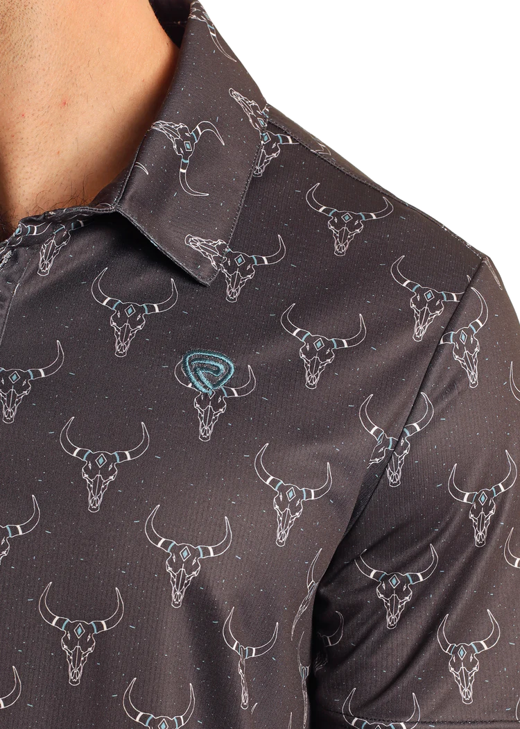 Rock & Roll Mens Black Longhorn Printed Polo BM51T05988