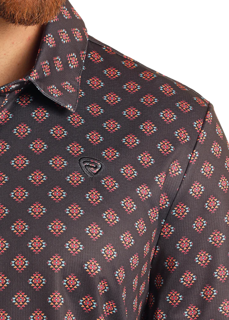 Rock & Roll Men's Aztec Printed Polo Black Diamond Aztec Polo BM51T05998