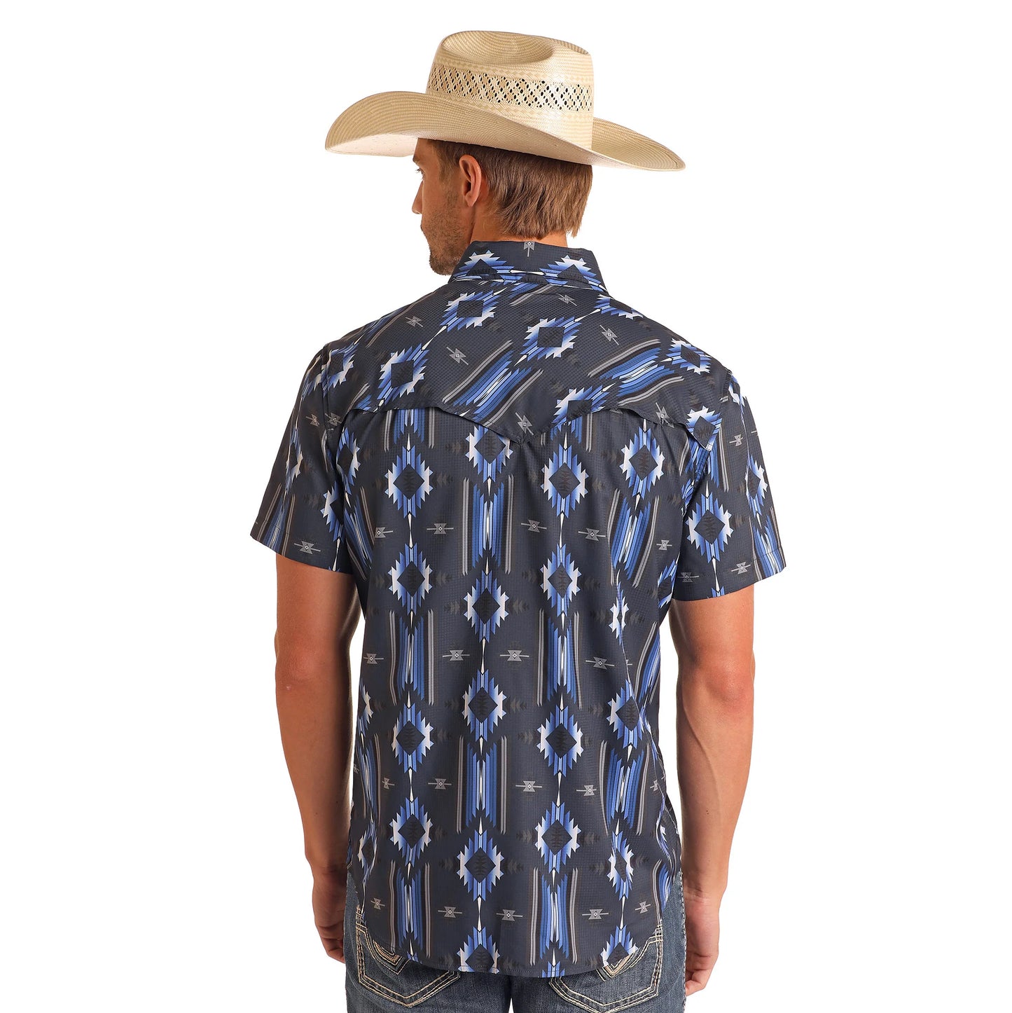 Rock & Roll Denim Mens Tek Aztec Print Short Sleeve Navy BMN3S05949
