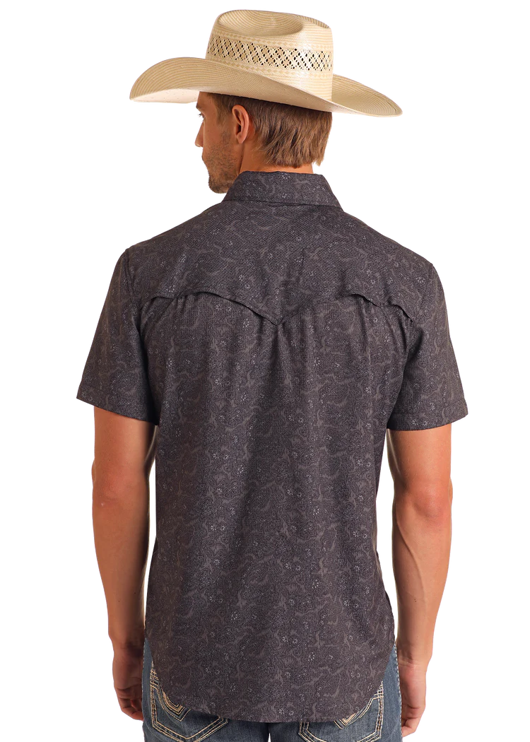 "Rock & Roll Men's Tek Paisley Print Short Sleeve Snap Shirt - BMN3S05955"
