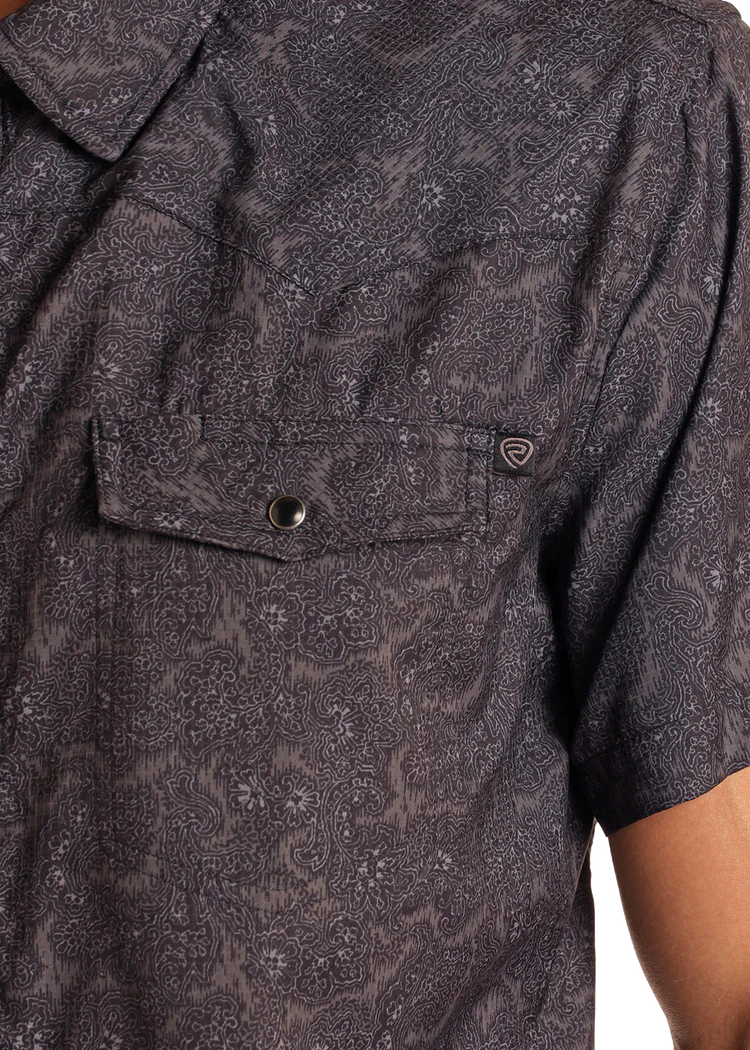 "Rock & Roll Men's Tek Paisley Print Short Sleeve Snap Shirt - BMN3S05955"