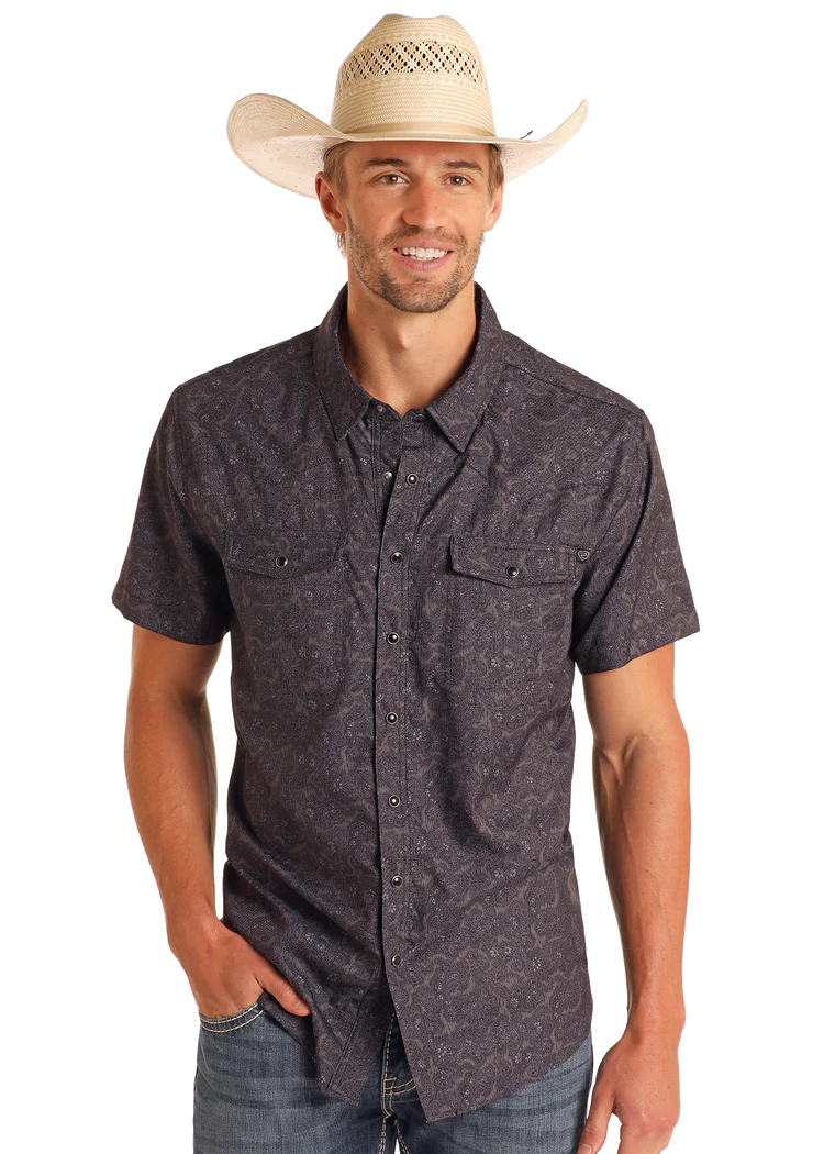 "Rock & Roll Men's Tek Paisley Print Short Sleeve Snap Shirt - BMN3S05955"