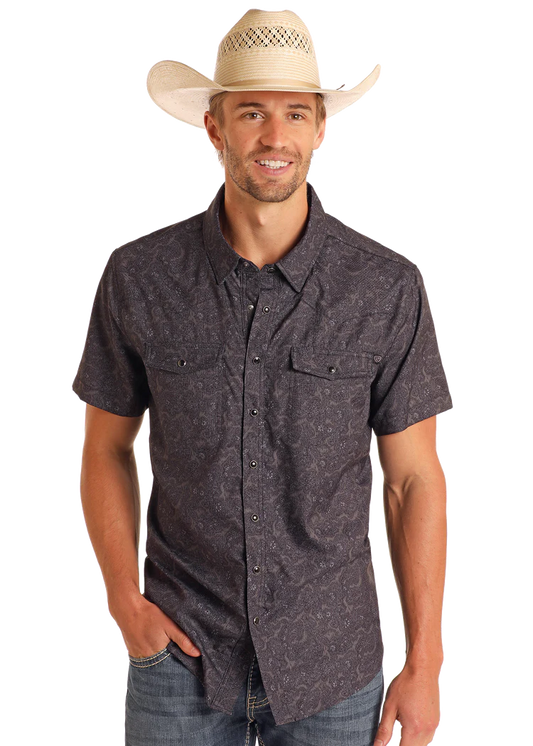 "Rock & Roll Men's Tek Paisley Print Short Sleeve Snap Shirt - BMN3S05955"