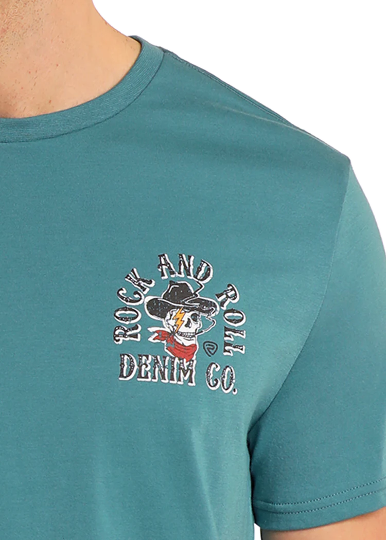 Rock & Roll Cowboy Skull Graphic Tee Teal BU21T05603