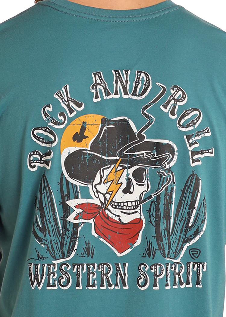 Rock & Roll Cowboy Skull Graphic Tee Teal BU21T05603