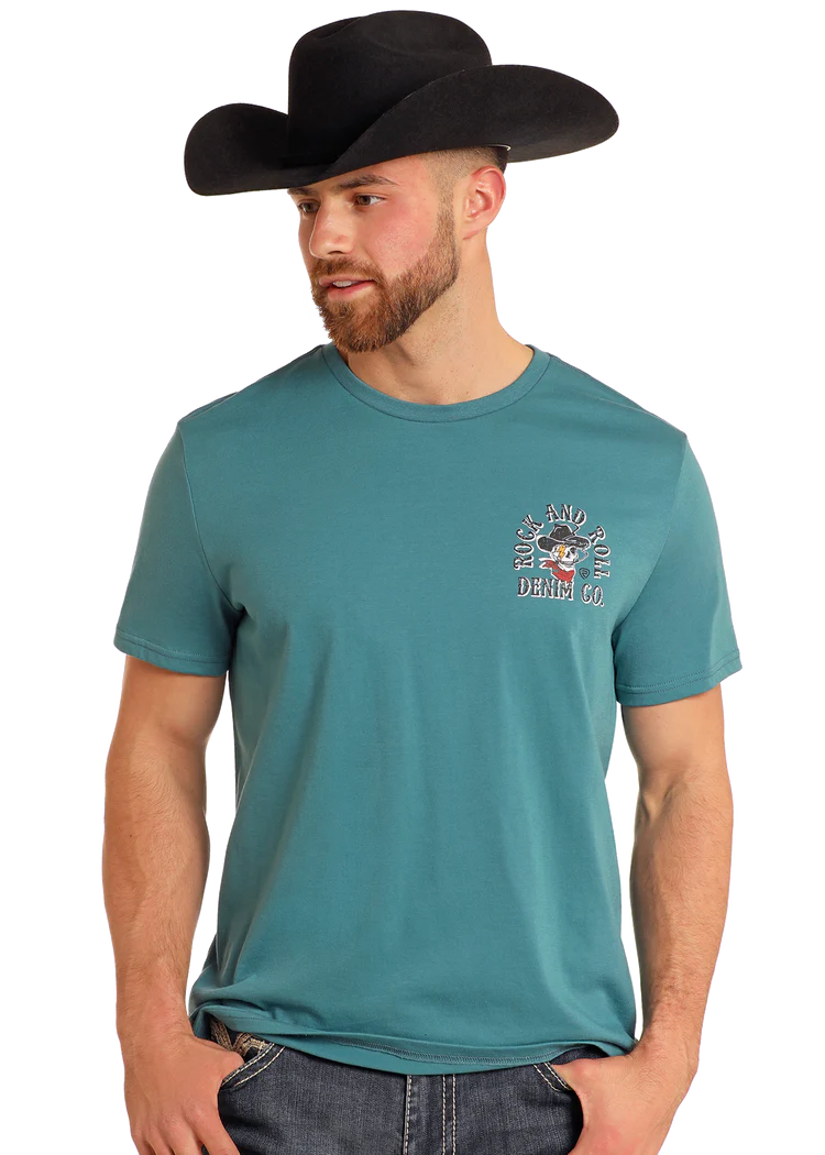 Rock & Roll Cowboy Skull Graphic Tee Teal BU21T05603