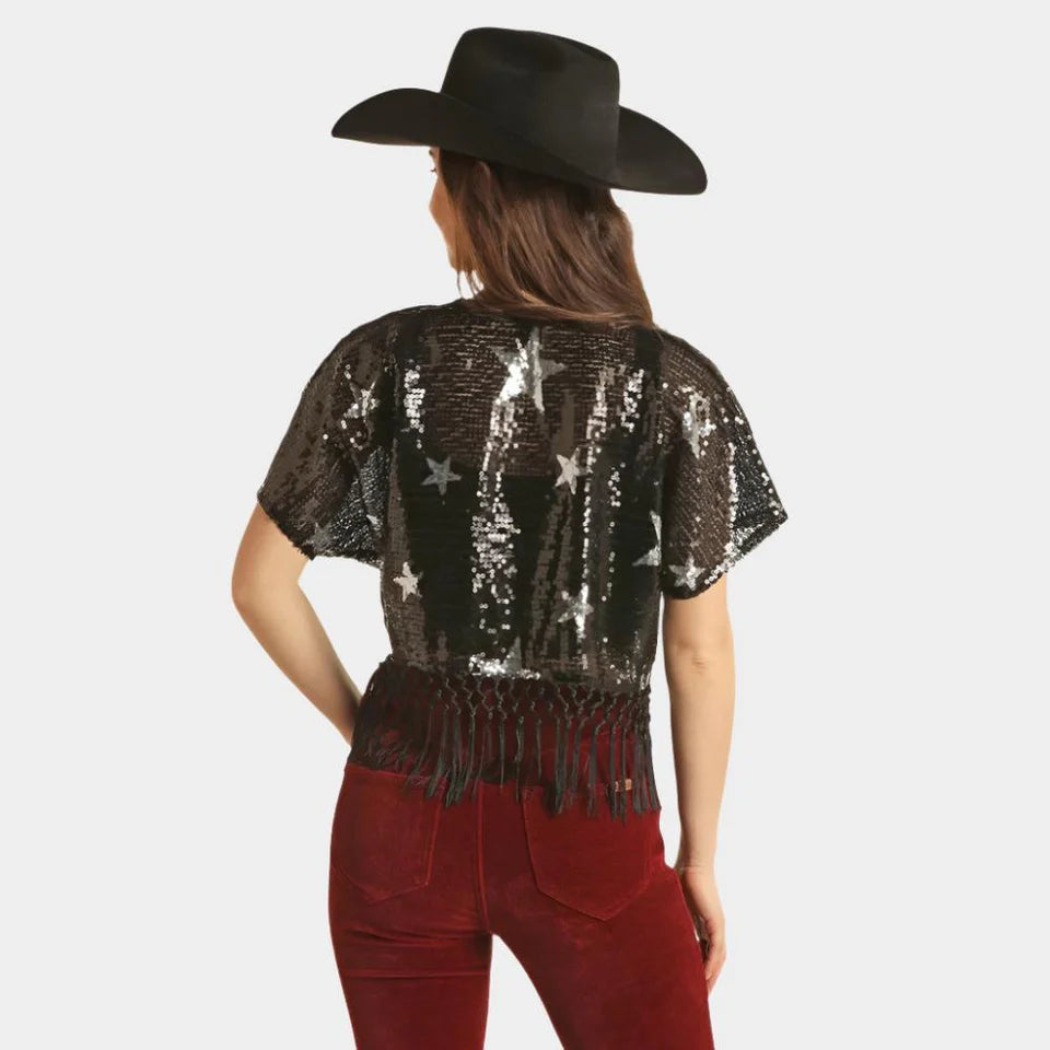 Rock & Roll Denim Women's Star Sequins Fringe Bolero BW27T02752