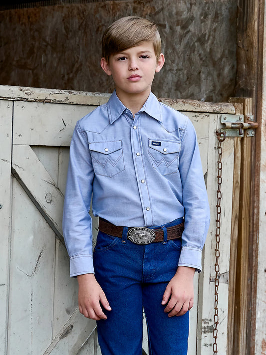Wrangler Boys' Cowboy Cut Western Long-Sleeve Snap-BW7013B
