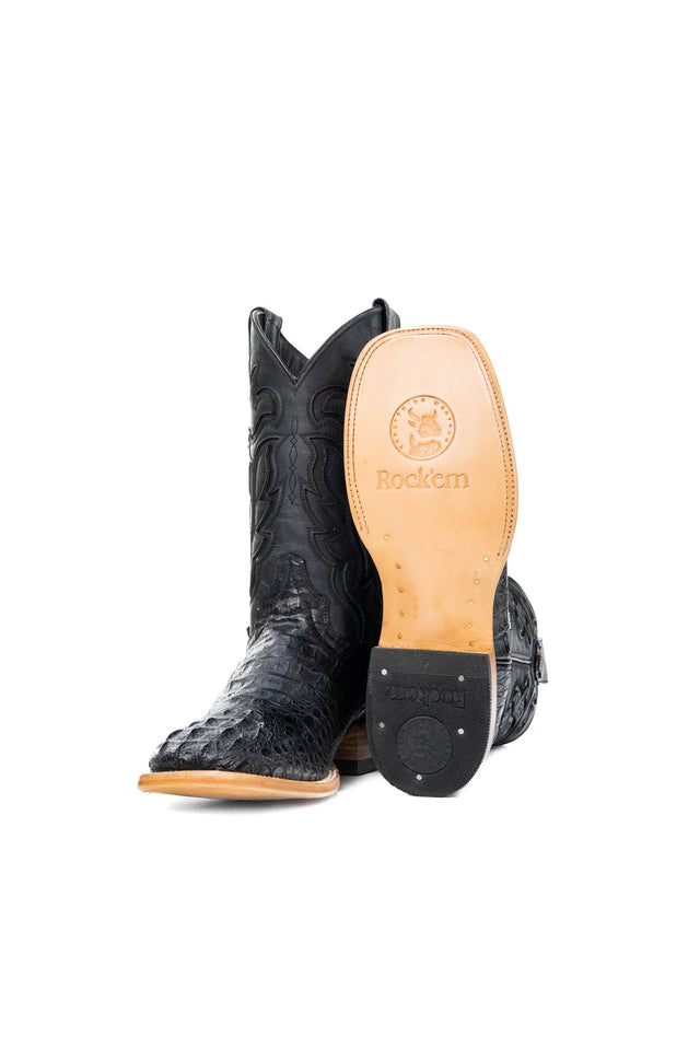 Bruce Caiman Hornback Square Toe Cowboy Boot Black
