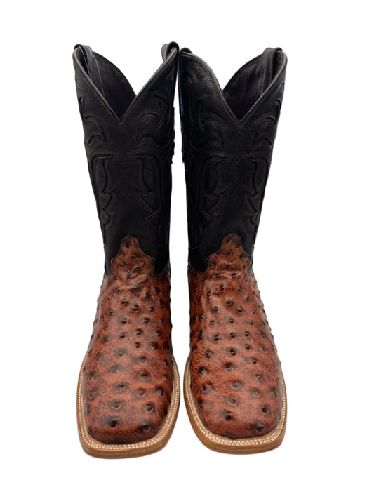 Bruce Ostrich Clone Square Toe Cowboy Boot Chestnut