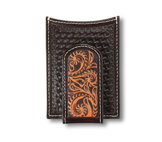 Ariat Mens Brown Sunburst & Basketweave Leather Magnetic Card Case A3557444