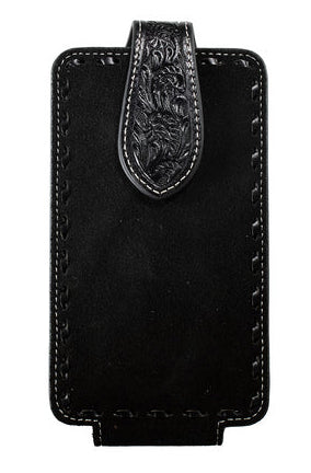 NOCONA CELL CASE BLACK ROUGHOUT LEATHER with BUCKSTITCH #0697101