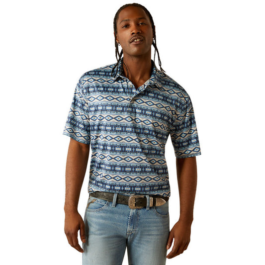 Ariat Mens Charger 2.0 Printed SS Polo Blue Southwest 10054909