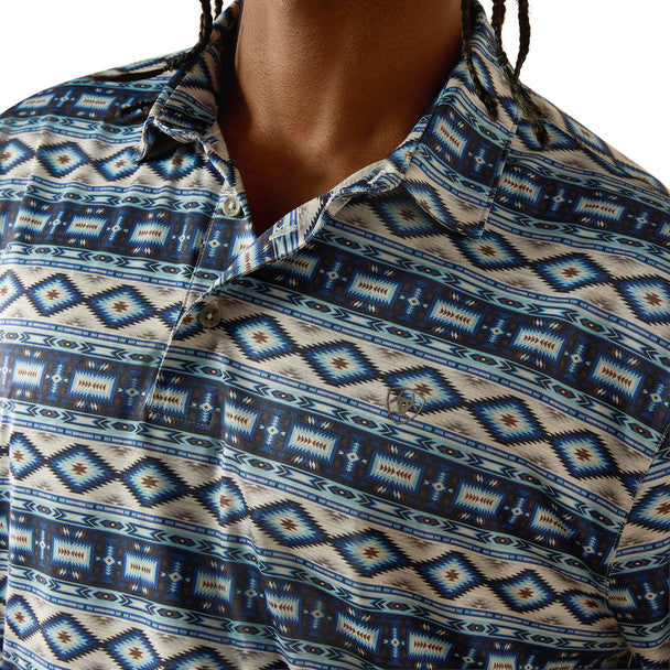 Ariat Mens Charger 2.0 Printed SS Polo Blue Southwest 10054909