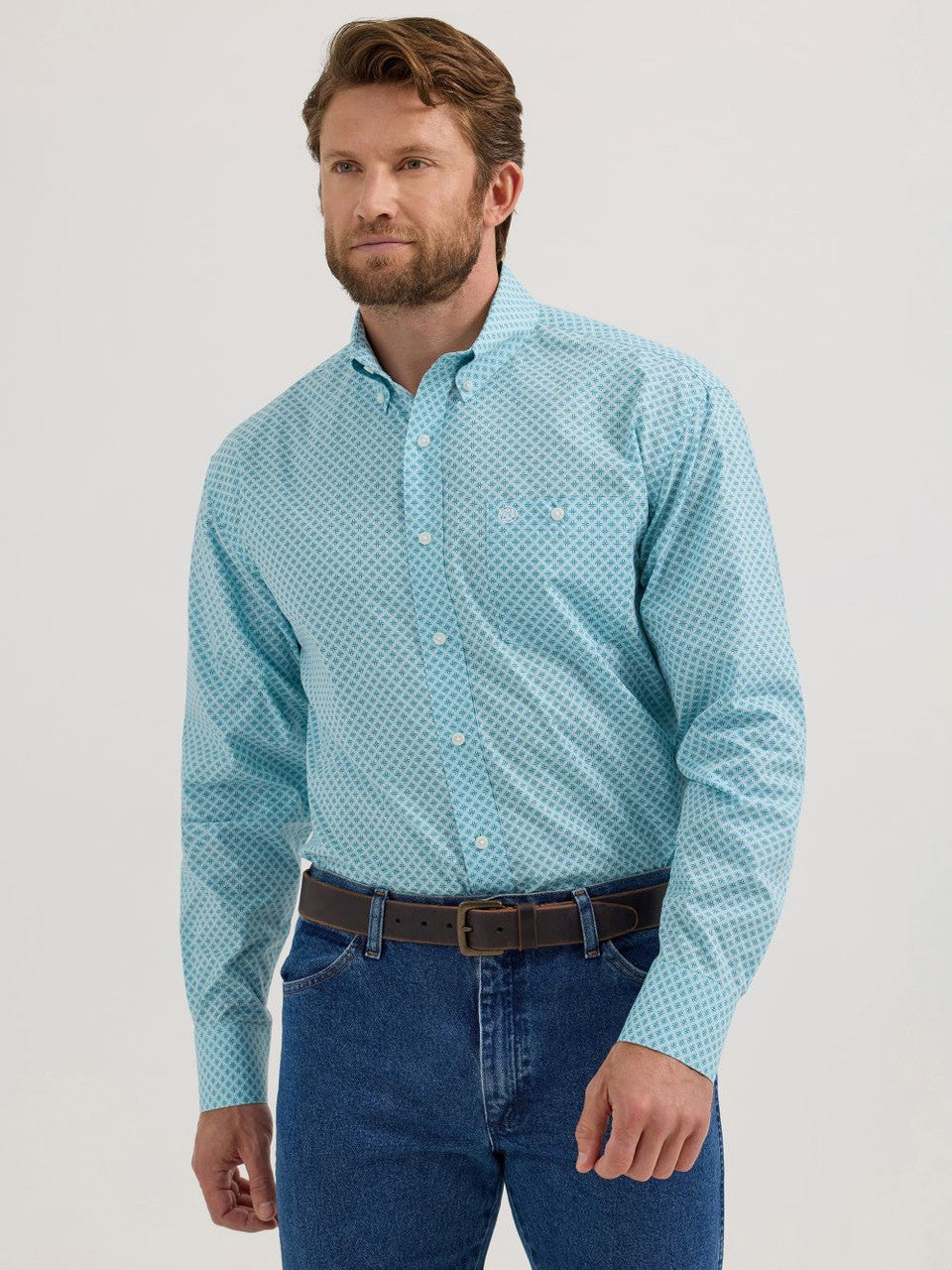 WRANGLER CLASSIC RELAXED FIT TEAL PRINT - MENS SHIRT - 112355323