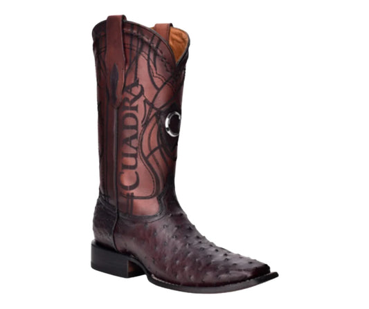 Cuadra Men's Black Cherry Ostrich Laser & Embroidery Square Toe Western Boots CU786