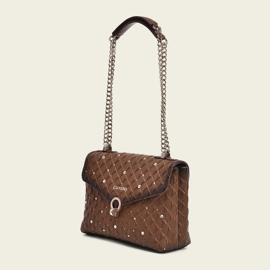 CUADRA BROWN BOVINE CRYSTALS SHOULDER HANDBAG DU585