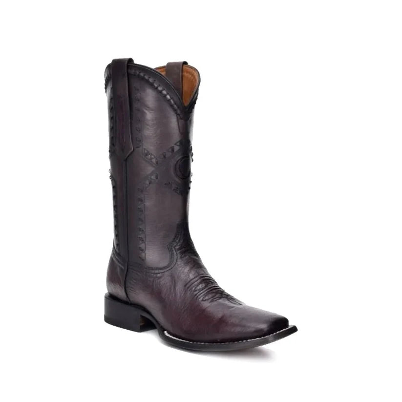 CUADRA MENS CU784 SMOOTH BLACK CHERRY OSTRICH LASER WOVEN SQUARE TOE
