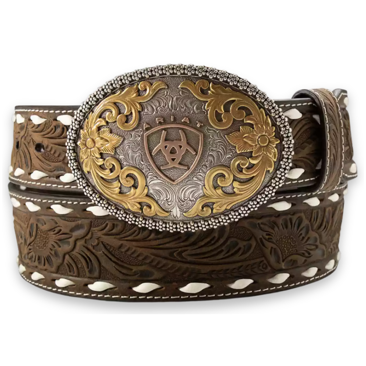 Ariat Men's Etched Oval Buckle Leather Floral Tooled Belt A10434217