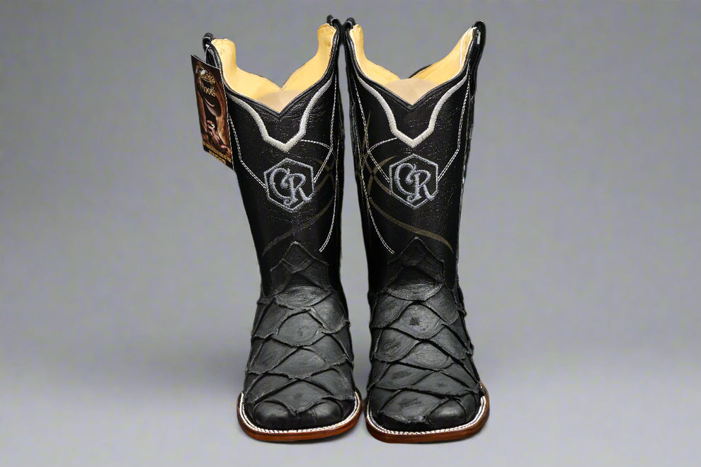 Colunga Ranch Pro Rodeo Boots – Black Fish Print Cowboy Boots – Cowboy ...
