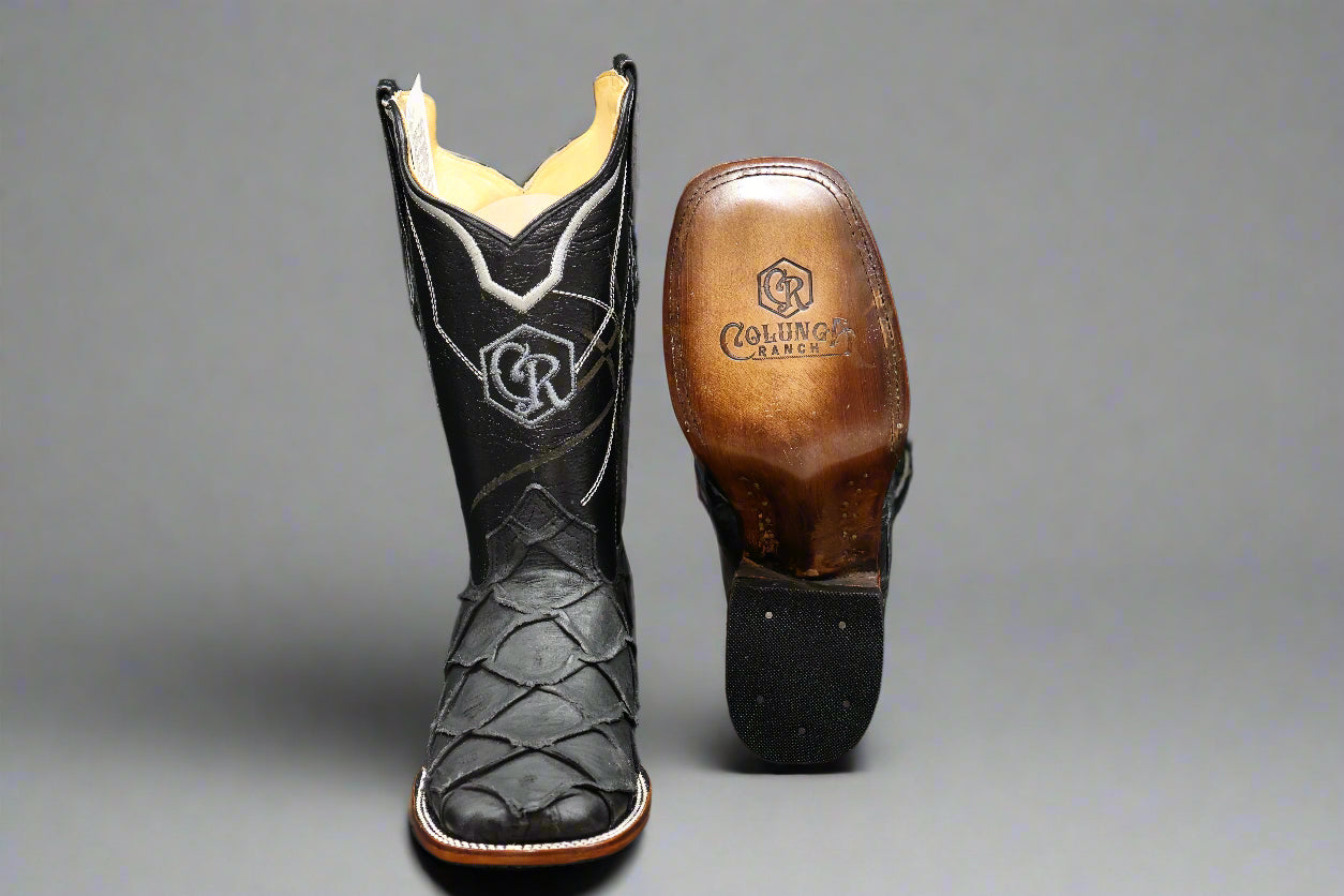 Colunga Ranch Pro Rodeo Boots – Black Fish Print Cowboy Boots