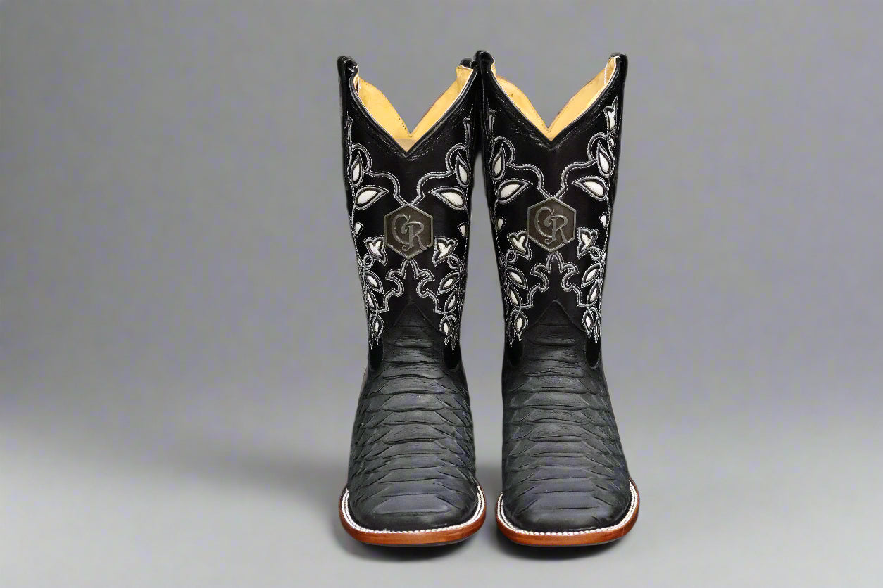 Colunga Ranch Pro Rodeo Boots – Black Python Print Cowboy Boots