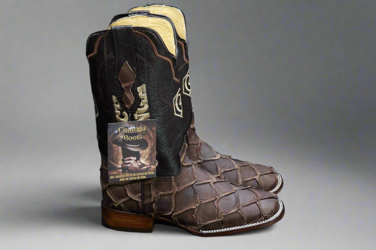 Colunga Ranch Pro Rodeo Boots – Brown Fish Print Cowboy Boots