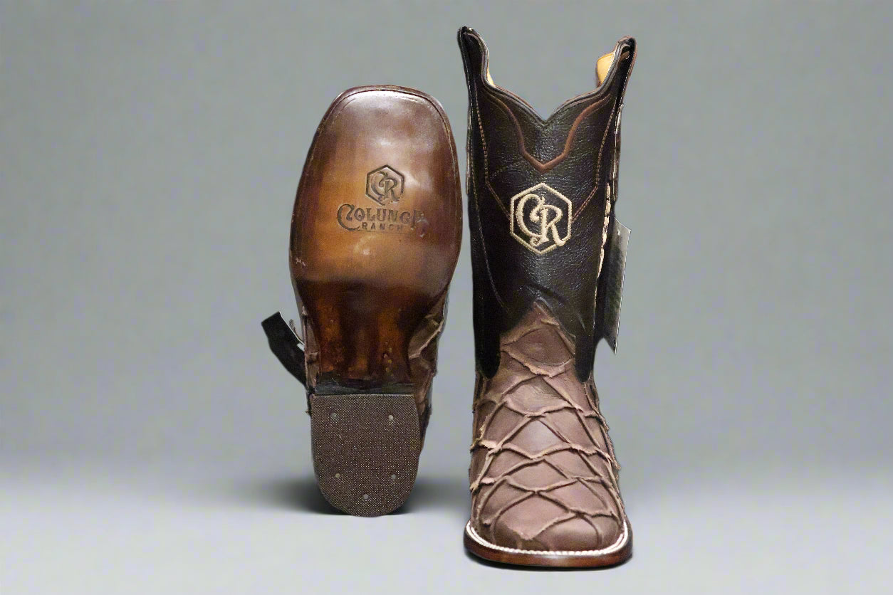 Colunga Ranch Pro Rodeo Boots – Brown Fish Print Cowboy Boots