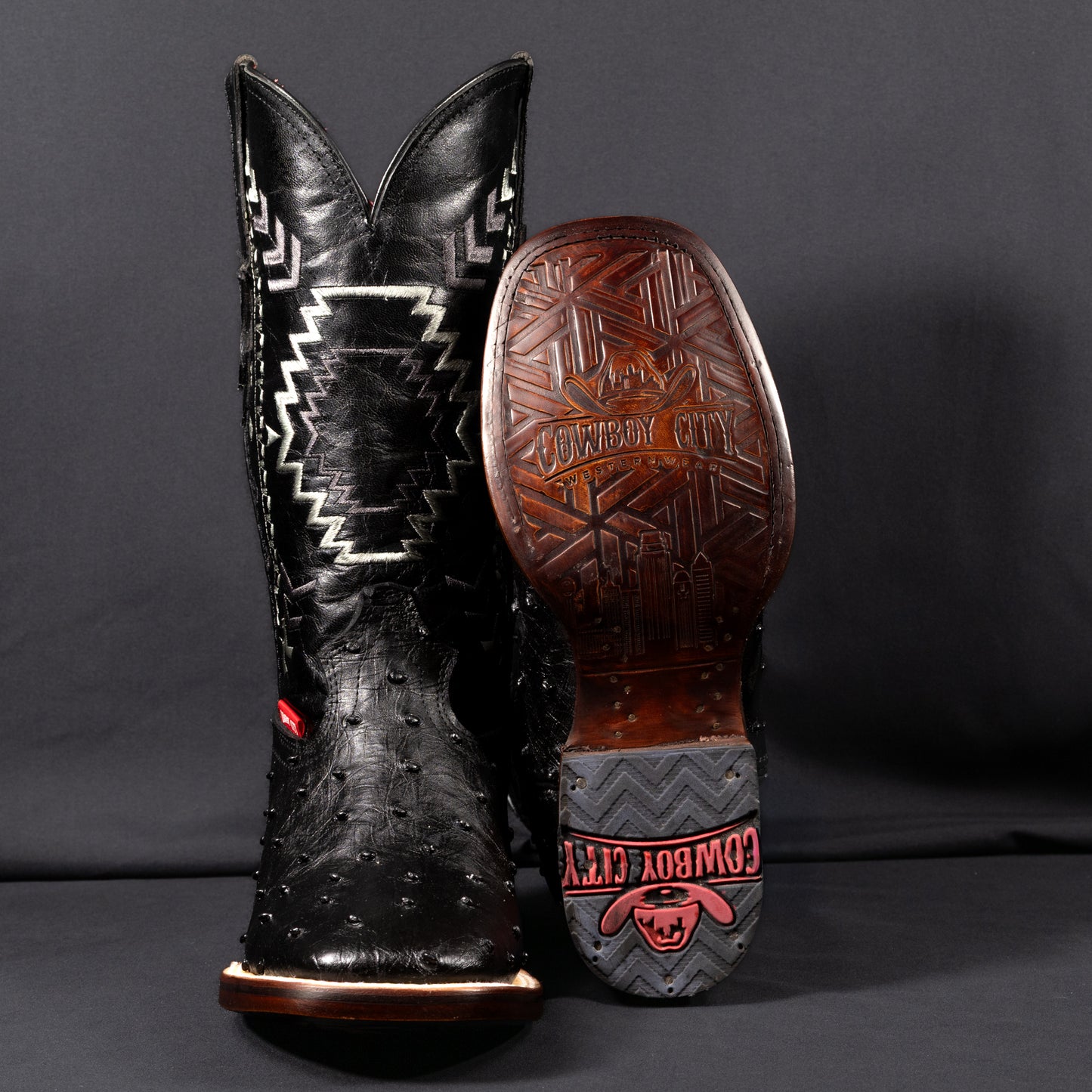 Cowboy City Black Ostrich Square Toe Clone