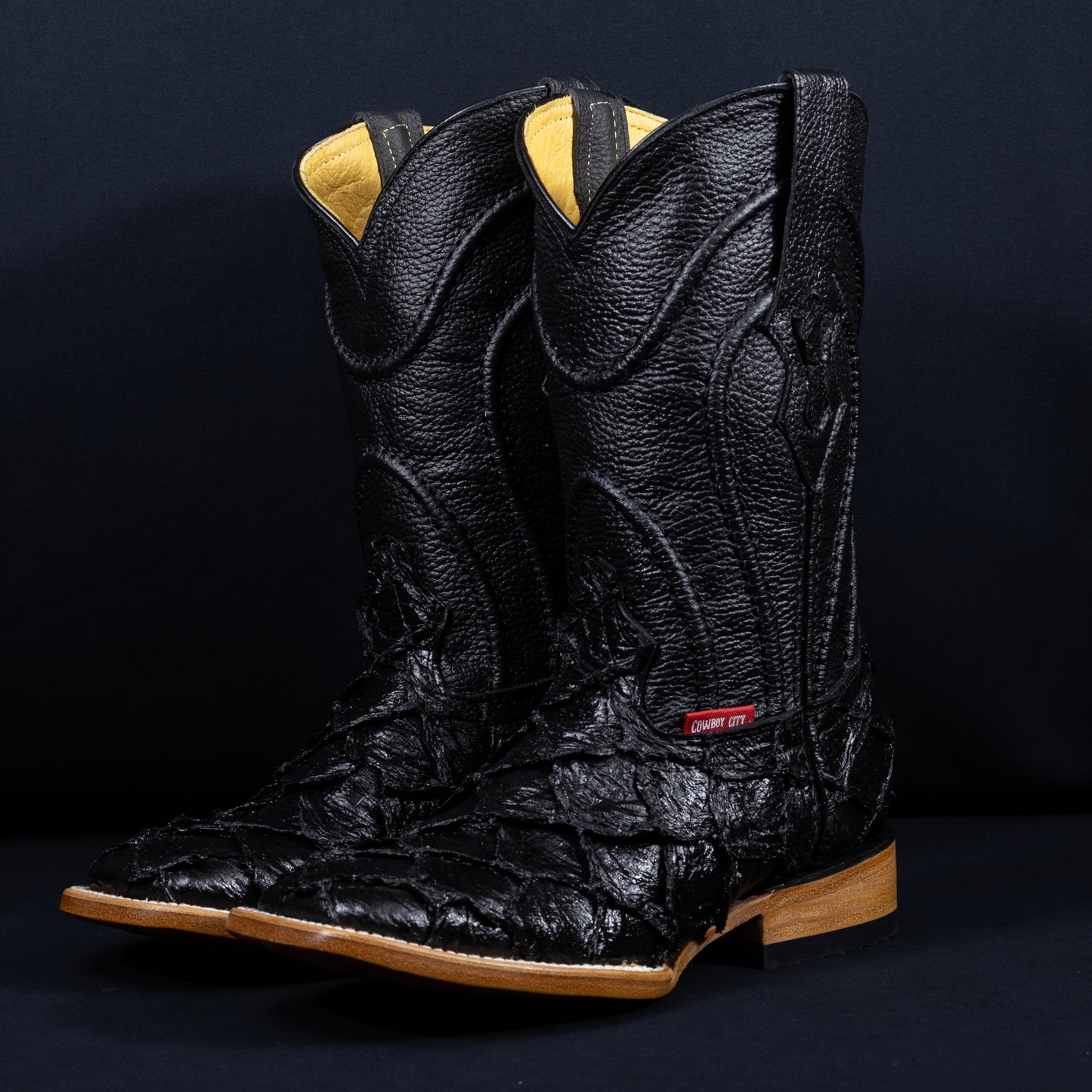 Cowboy City Fish Black Clone Boots - Handmade Mexican Western Boots
