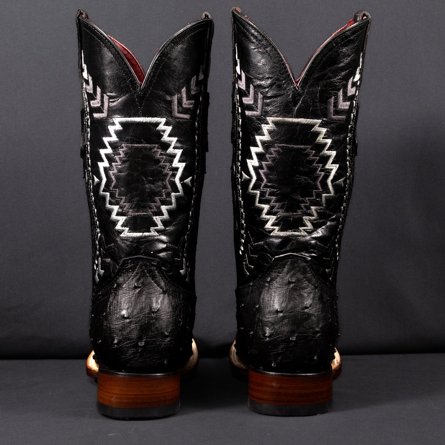 Cowboy City Black Ostrich Square Toe Clone